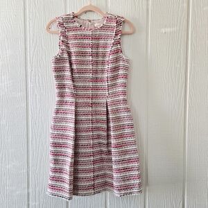 Rebecca Taylor Optic Confetti Tweed Fringe Sleeveless POCKETS Lined Pink sz 8